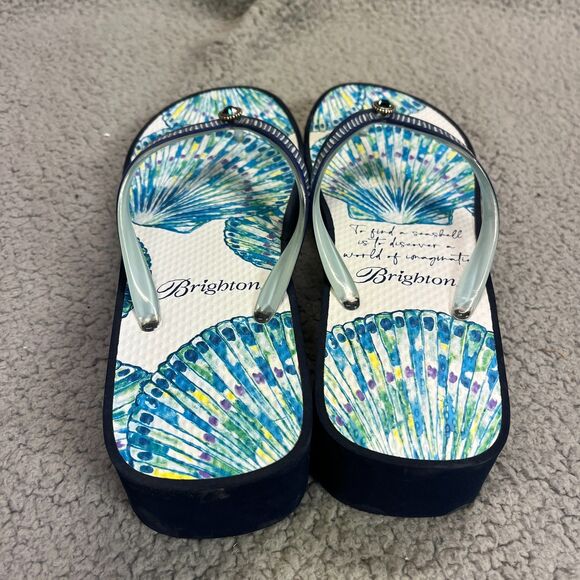 Brighton Flip Flops Womens 9 Blue Multi Surf Wedge Beach Summer Jewels - Picture 3 of 12